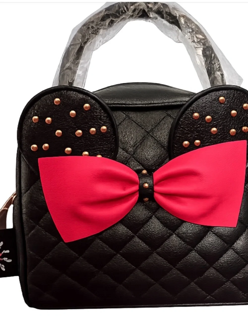 Olivia Miller Minnie Style Black Quilted Bow Crossbody Satchel NWT - Picture 9 of 12